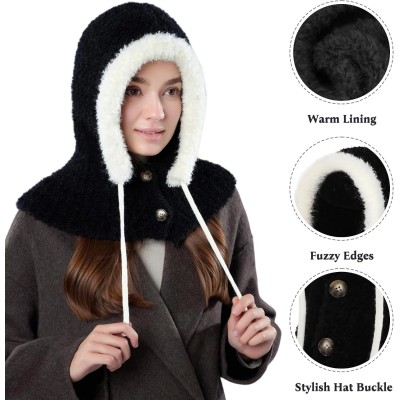 Women's Winter Fleece Lined Balaclava Hooded Beanie Neck Warmer Women's Black Fleece Lined Knitted Balaclava Hooded Beanie Neck Warmer