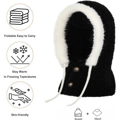 Women's Winter Fleece Lined Balaclava Hooded Beanie Neck Warmer Women's Black Fleece Lined Knitted Balaclava Hooded Beanie Neck Warmer