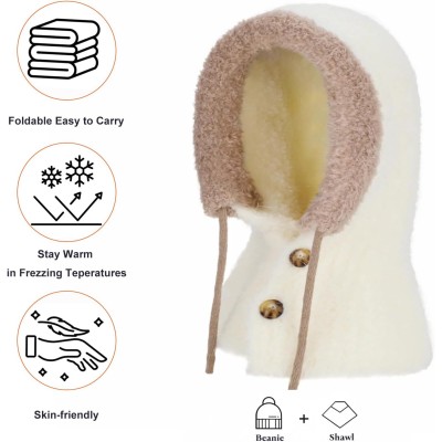 Cream White Fleece Lined Knitted Balaclava Beanie for Women Women's cream white knitted fleece lined balaclava beanie hat