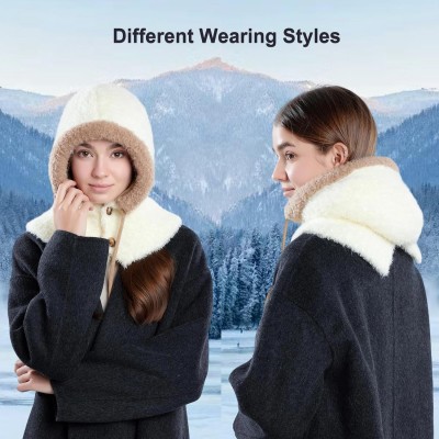 Cream White Fleece Lined Knitted Balaclava Beanie for Women Women's cream white knitted fleece lined balaclava beanie hat