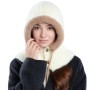 Women's Winter Knitted Balaclava Fleece Lined Cream White Hooded Neck Warmer One Piece Beanie Hat