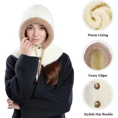 Cream White Fleece Lined Knitted Balaclava Beanie for Women Women's cream white knitted fleece lined balaclava beanie hat