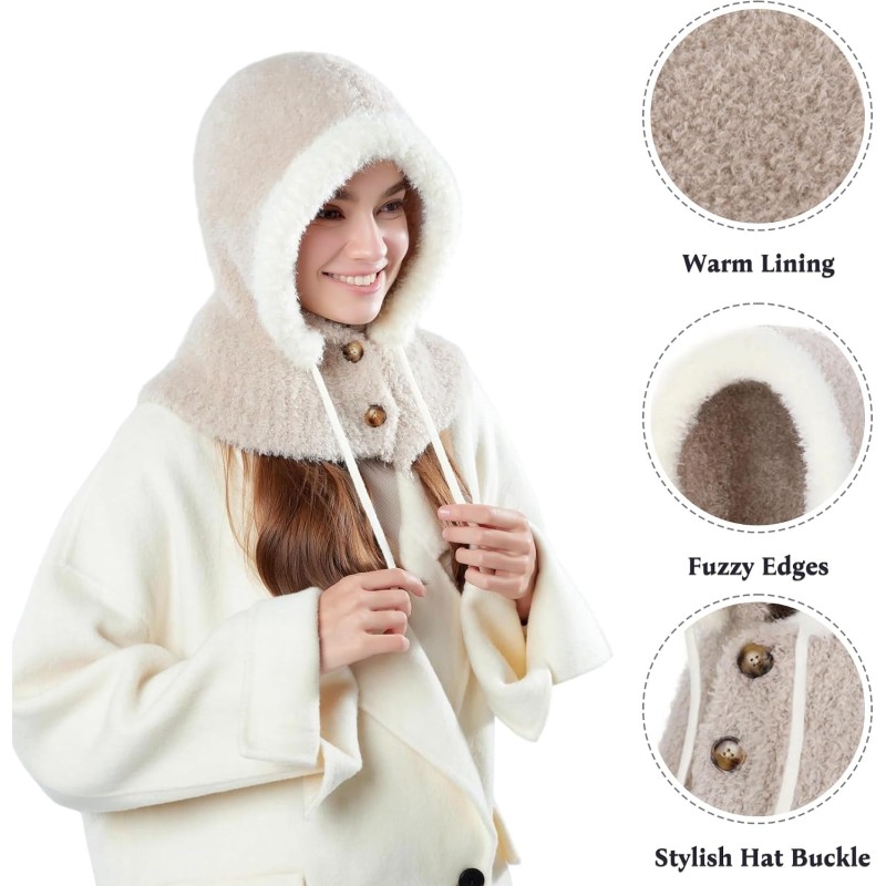 Women’s khaki knitted fleece lined balaclava hooded neck warmer