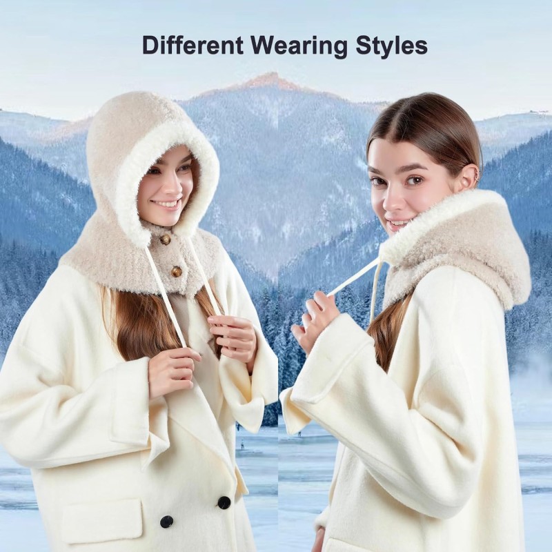 Women’s khaki knitted fleece lined balaclava hooded neck warmer