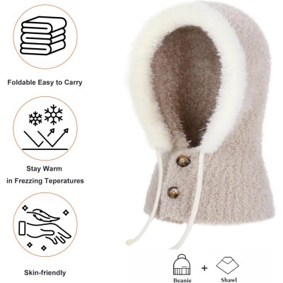 Women’s khaki knitted fleece lined balaclava hooded neck warmer