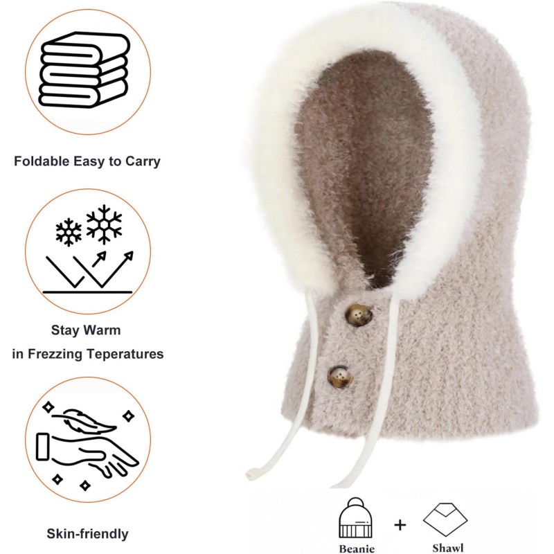 Women’s khaki knitted fleece lined balaclava hooded neck warmer