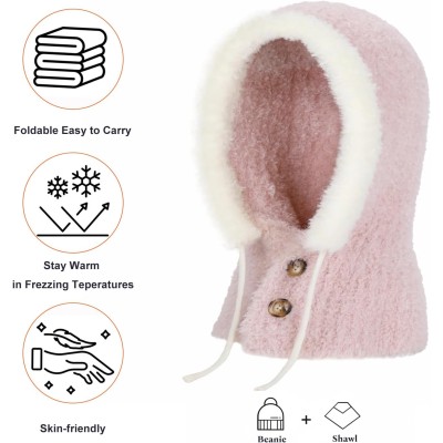 Pink Fleece Lined Knitted Balaclava Hooded Beanie Neck Warmer Pink Fleece Lined Knitted Balaclava Hooded Beanie Neck Warmer
