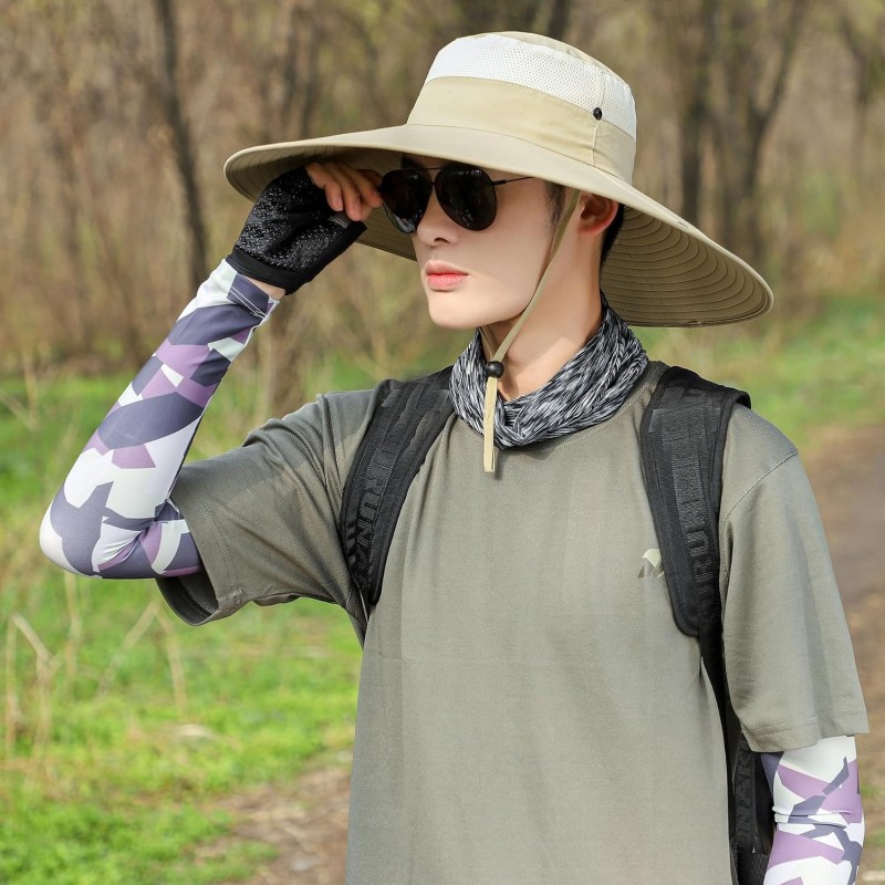 UPF50+ Wide Brim Packable Sun Hat Beige for Men Women