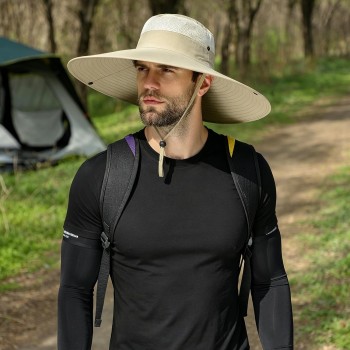 UPF50+ Wide Brim Sun Hat for Men Women Packable Outdoor Fishing Safari Hat Beige UPF50+ Wide Brim Sun Hat for Men Women Packable Outdoor Fishing Safari Hat Beige