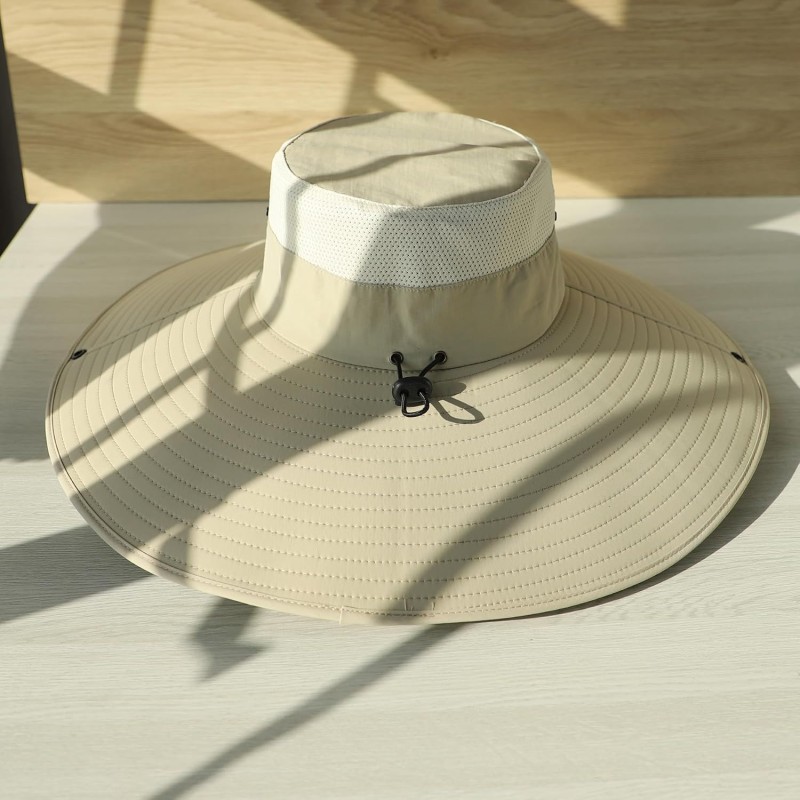 UPF50+ Wide Brim Packable Sun Hat Beige for Men Women