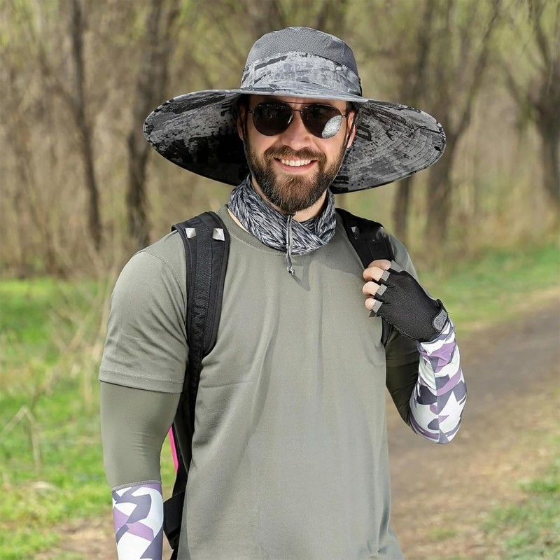 Wide Brim Sun Hat UPF50+ UV Protection Dark Gray for Fishing Hiking