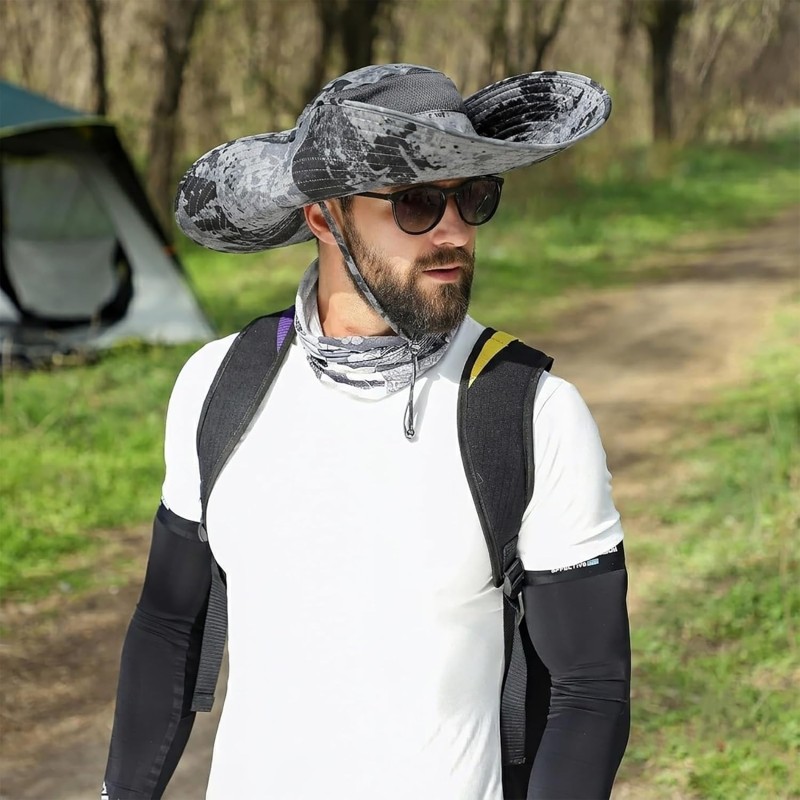Wide Brim Sun Hat UPF50+ UV Protection Dark Gray for Fishing Hiking