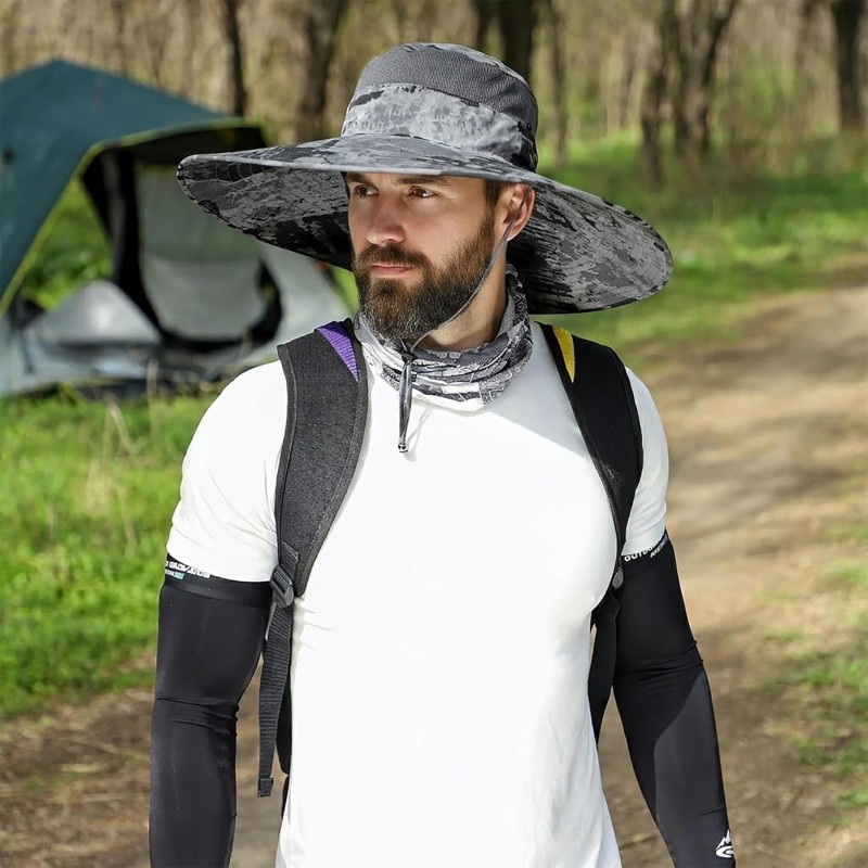Wide Brim Sun Hat UPF50+ UV Protection Dark Gray for Fishing Hiking