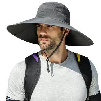 Dark Gray UPF50+ Wide Brim Sun Hat Men Women Adjustable Packable Outdoor Fishing Safari Bucket Hat