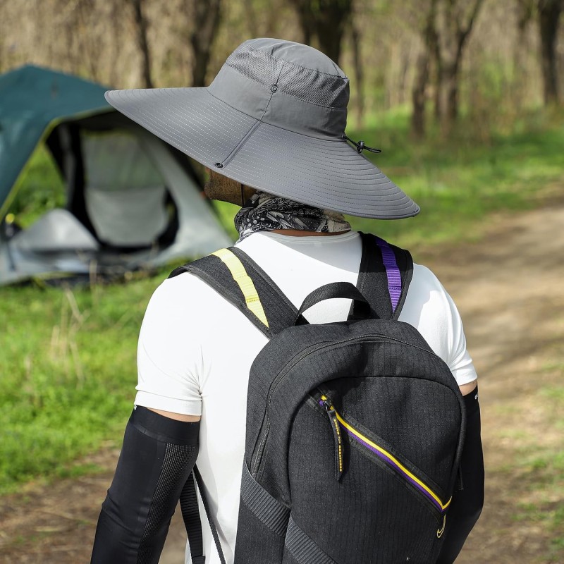 Dark Gray UPF50+ Wide Brim Sun Hat for Men Women