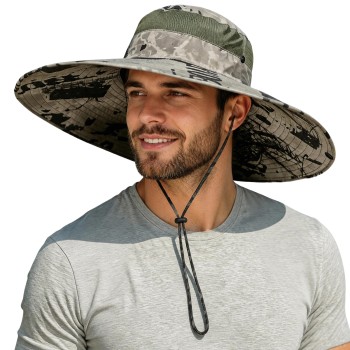 UPF50+ Wide Brim Sun Hat for Men Women Adjustable Ventilated Packable Outdoor Safari Hiking Fishing Hat