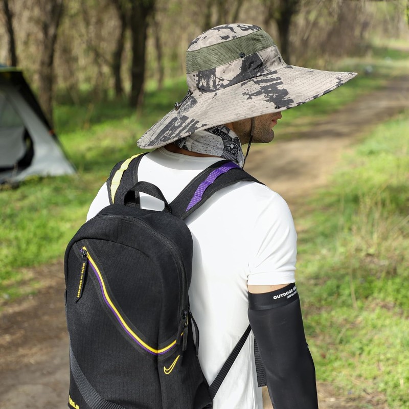 UPF50+ wide brim sun hat for men and women, adjustable, ventilated, packable for outdoor use