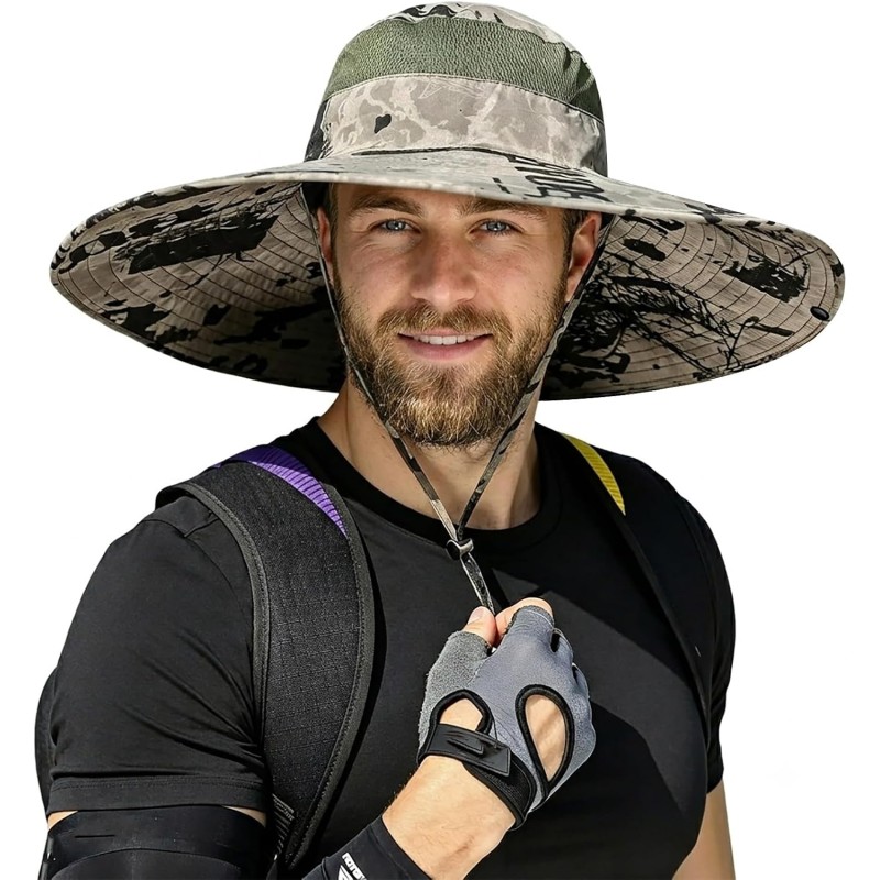 UPF50+ wide brim sun hat for men and women, adjustable, ventilated, packable for outdoor use