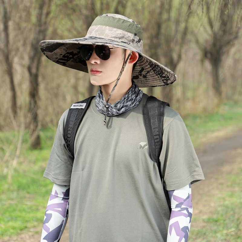 UPF50+ wide brim sun hat for men and women, adjustable, ventilated, packable for outdoor use