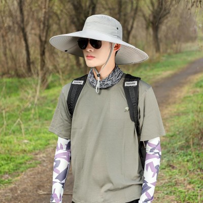 UPF50+ Wide Brim Sun Hat Light Gray for Men Women Outdoor Use