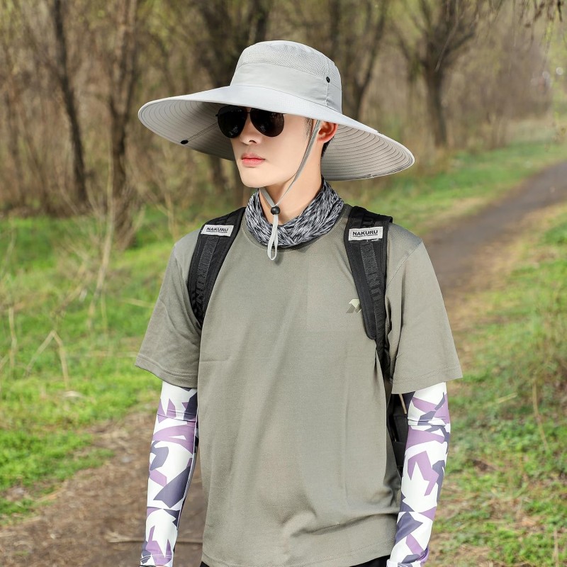 UPF50+ Wide Brim Sun Hat Light Gray for Men Women Outdoor Use