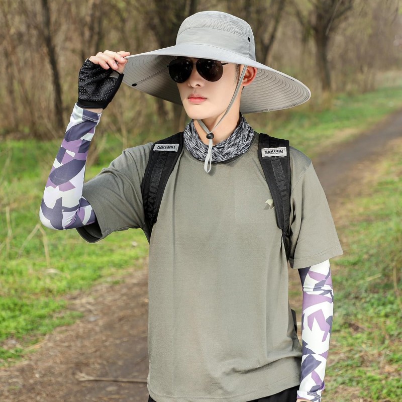 UPF50+ Wide Brim Sun Hat Light Gray for Men Women Outdoor Use