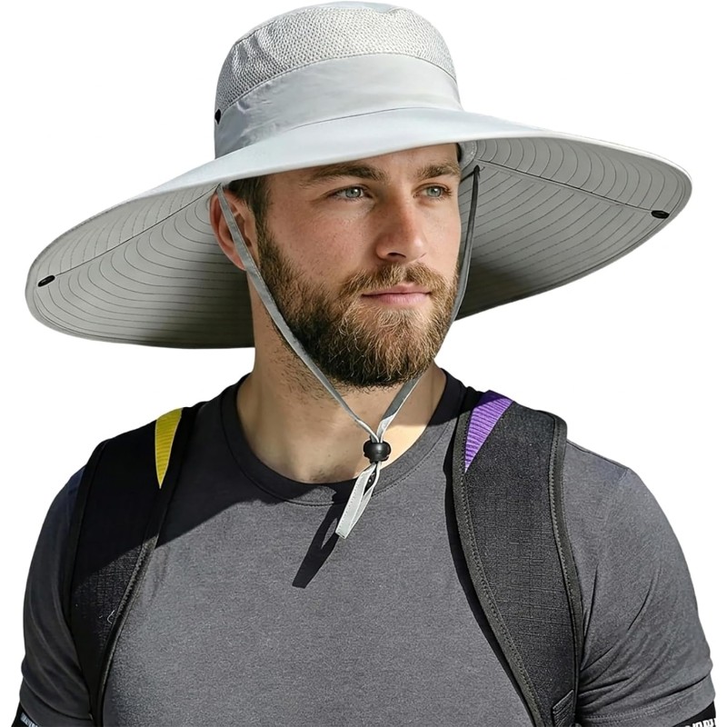 UPF50+ Wide Brim Sun Hat Light Gray for Men Women Outdoor Use