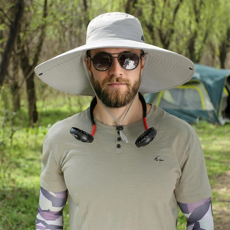 UPF50+ Wide Brim Sun Hat Light Gray for Men Women Outdoor Use
