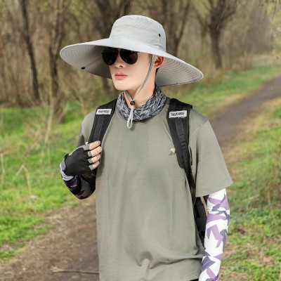 UPF50+ Wide Brim Sun Hat Light Gray for Men Women Outdoor Use