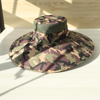 UPF50+ Wide Brim Sun Hat Army Green Camo Adjustable Drawstring Packable for Men Women Hiking Fishing Safari