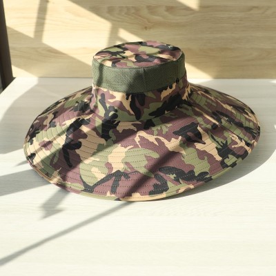 UPF50+ wide brim sun hat army green camo for hiking fishing
