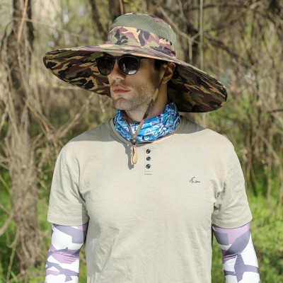 UPF50+ wide brim sun hat army green camo for hiking fishing