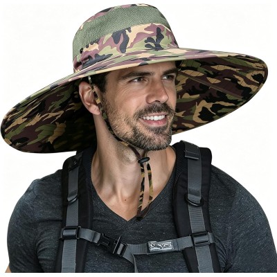 UPF50+ wide brim sun hat army green camo for hiking fishing
