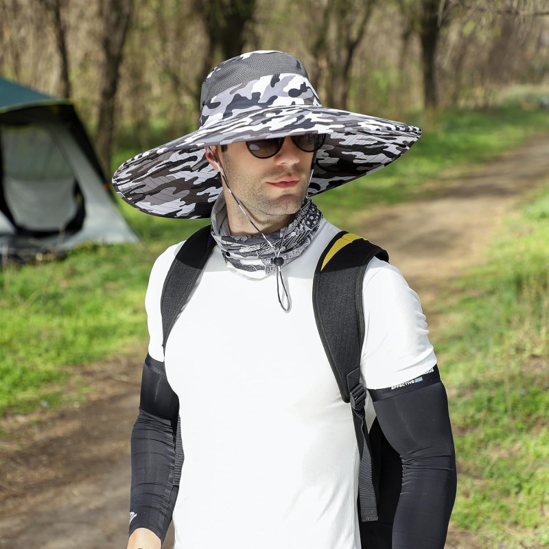 Unisex UPF50+ Wide Brim Sun Hat for Fishing Hiking Safari