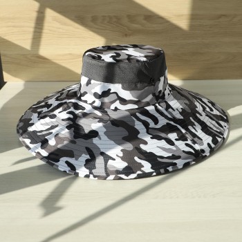 Unisex Wide Brim Sun Hat UPF50+ UV Protection Adjustable Packable Outdoor Fishing Hiking Safari Black White Camo Unisex Wide Brim Sun Hat UPF50+ UV Protection Adjustable Packable Outdoor Fishing Hiking Safari Black White Camo