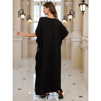 Women’s Plus Size Bohemian Caftan Maxi Swimsuit Cover Up Loungewear Women’s Plus Size Black Bohemian Caftan Maxi Swimsuit Cover Up with Gold Thread