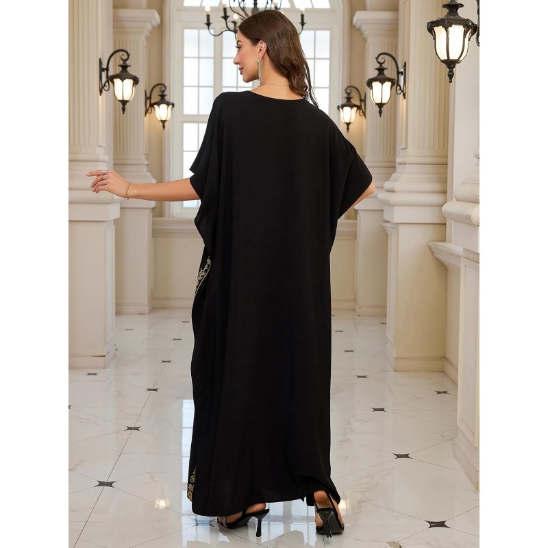 Women’s Plus Size Bohemian Caftan Maxi Swimsuit Cover Up Loungewear Women’s Plus Size Black Bohemian Caftan Maxi Swimsuit Cover Up with Gold Thread