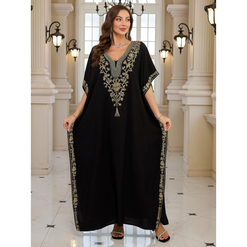Women’s Plus Size Bohemian Caftan Maxi Swimsuit Cover Up Loungewear Women’s Plus Size Black Bohemian Caftan Maxi Swimsuit Cover Up with Gold Thread