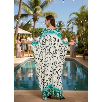 Women’s Plus Size Bohemian Maxi Caftan Dress Beach Cover Up Women’s Plus Size Bohemian Maxi Caftan Dress Beach Swimsuit Cover Up Ivory Black Abstract Swirls
