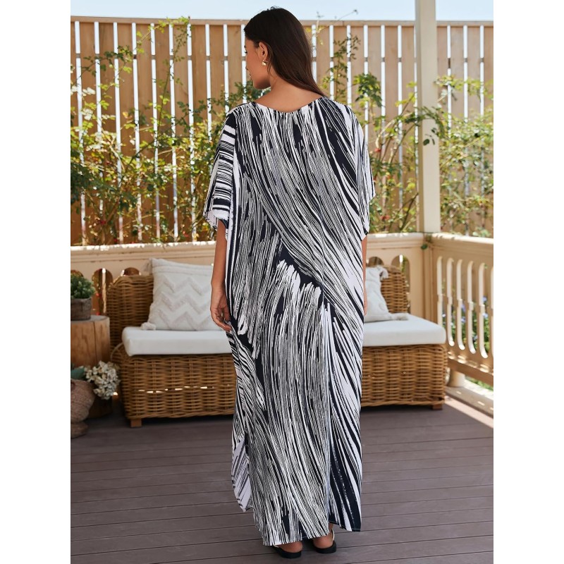 Plus Size Boho Rock Print Kaftan Dress Beach Cover Up Plus size women’s boho rock print kaftan dress beach swimsuit cover up