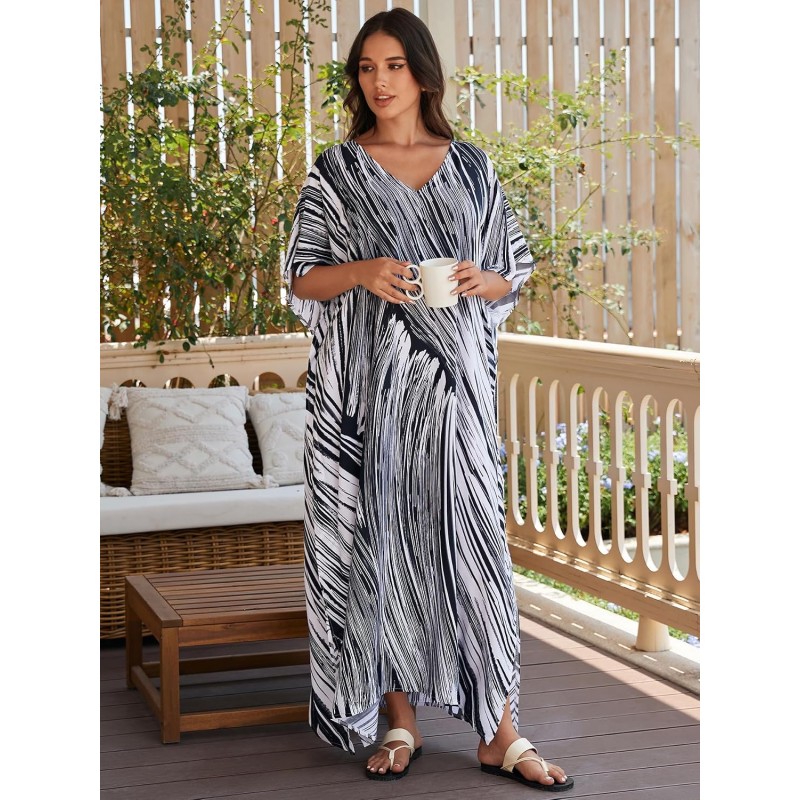 Plus Size Boho Rock Print Kaftan Dress Beach Cover Up Plus size women’s boho rock print kaftan dress beach swimsuit cover up