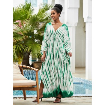 Plus Size Bohemian Caftan Dress Minted Breeze Loose Fit Floral Beach Kimono Bathing Suit Coverup