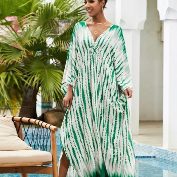 Plus Size Bohemian Caftan Dress Minted Breeze Loose Fit Floral Beach Kimono Bathing Suit Coverup