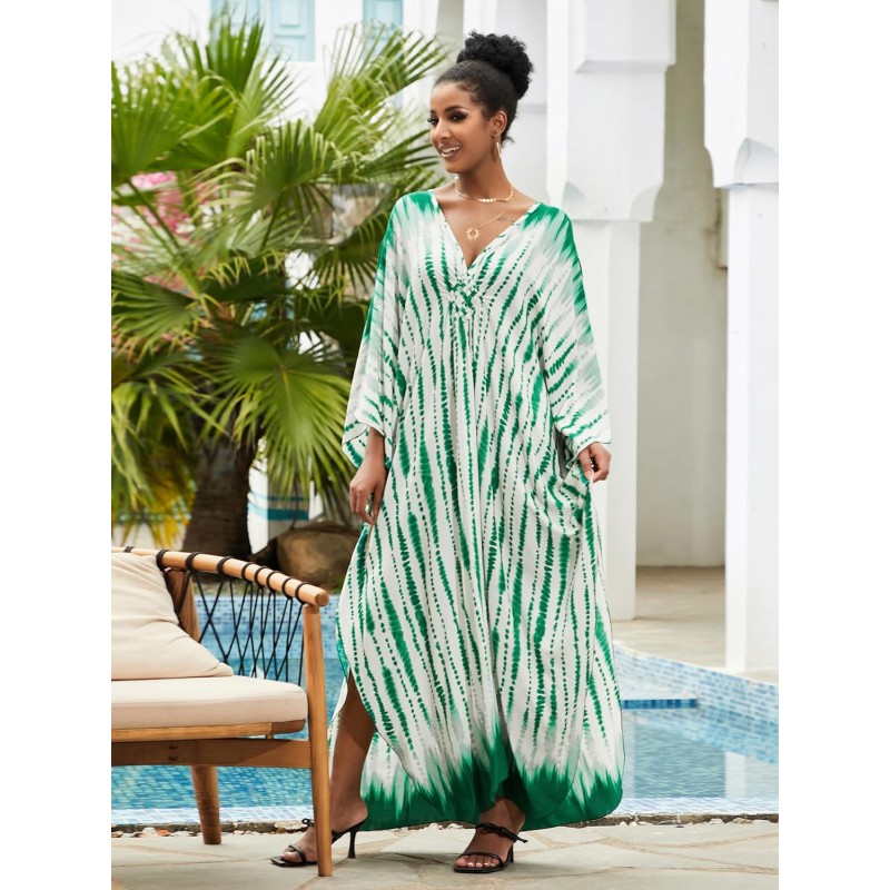 Plus Size Bohemian Caftan Dress Minted Breeze Floral Beach Coverup Plus Size Minted Breeze Floral Bohemian Caftan Dress Beach Coverup
