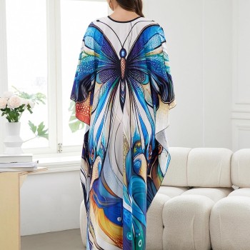 Bohemian Butterfly Print Caftan - Plus Size Beach Coverup Dress