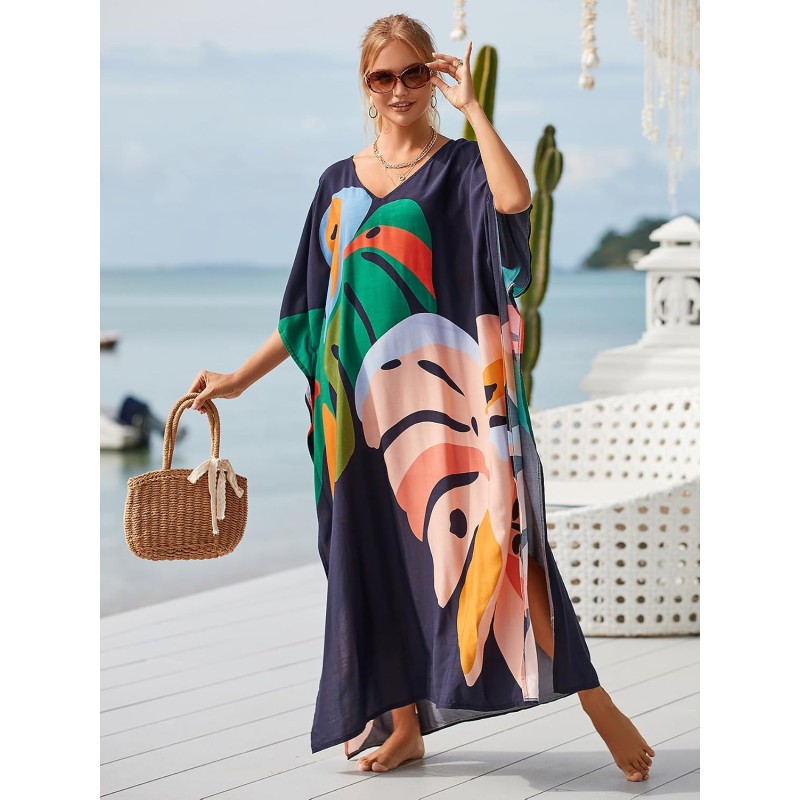Plus Size Women’s Bohemian Floral Kaftan Maxi Swim Cover Up