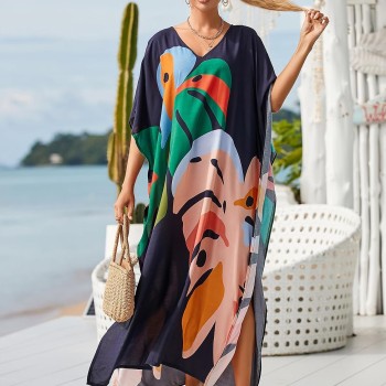 Plus Size Women’s Kaftan Dress Maxi Swim Cover Up Bohemian Floral Print Resort Vacation Loungewear Plus Size Women’s Kaftan Dress Maxi Swim Cover Up Bohemian Floral Print Resort Vacation Loungewear