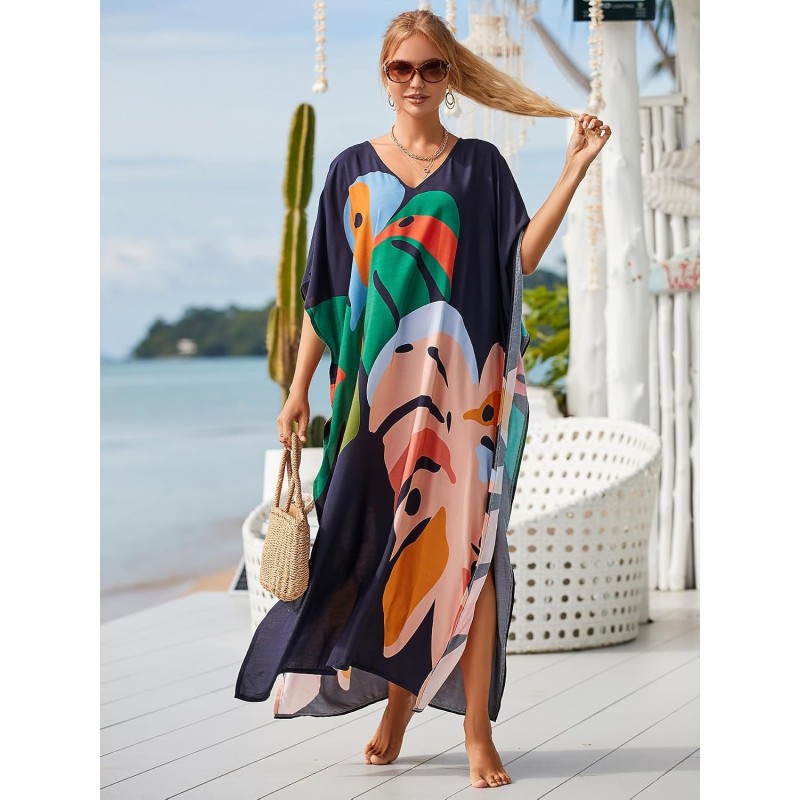 Plus Size Women’s Bohemian Floral Kaftan Maxi Swim Cover Up