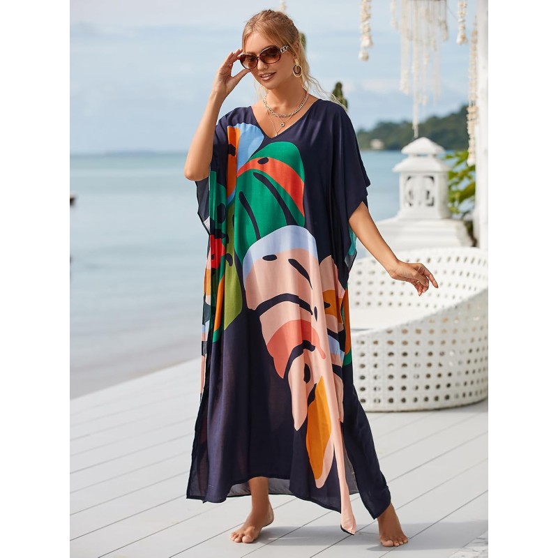 Plus Size Women’s Bohemian Floral Kaftan Maxi Swim Cover Up