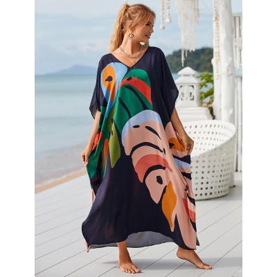 Plus Size Women’s Bohemian Floral Kaftan Maxi Swim Cover Up